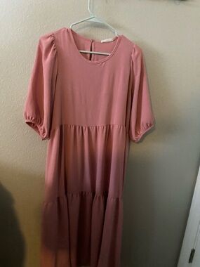 Dusty Rose Tiered Puff Sleeve Maxi Dress